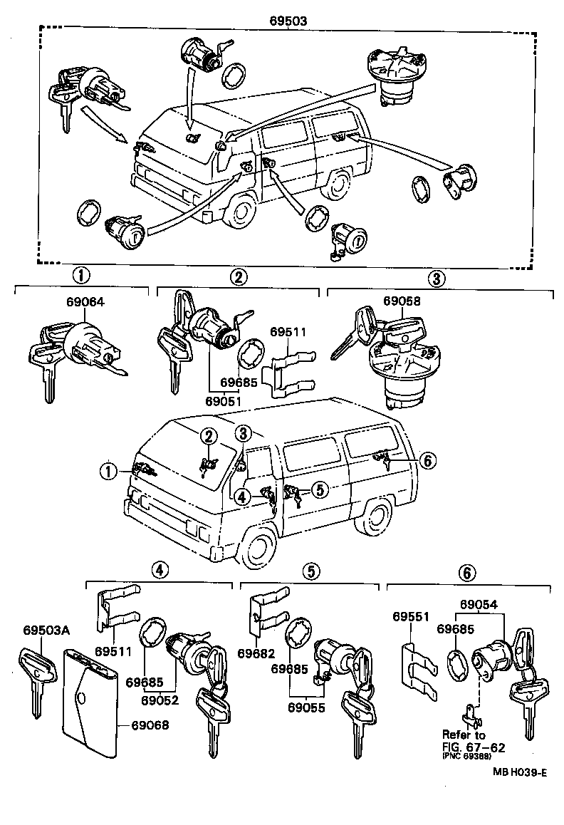 69054-92601 CYLINDER & KEY SET, REAR DOOR LOCK, LH product image