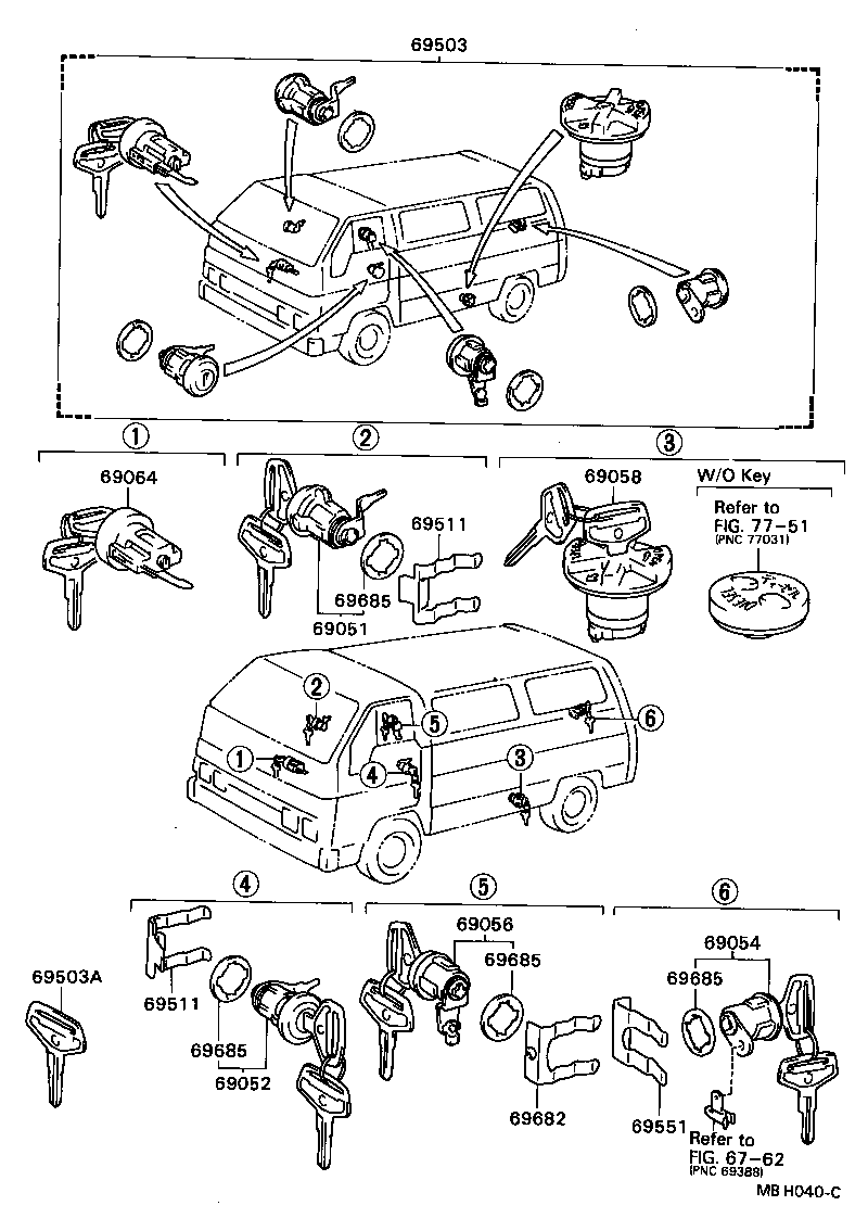 69057-95409 CYLINDER & KEY SET, IGNITION SWITCH LOCK product image