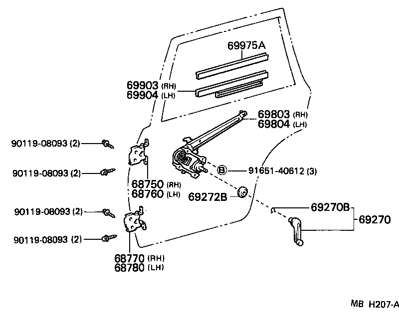 68750-20050 HINGE ASSY, REAR DOOR, UPPER RH product image