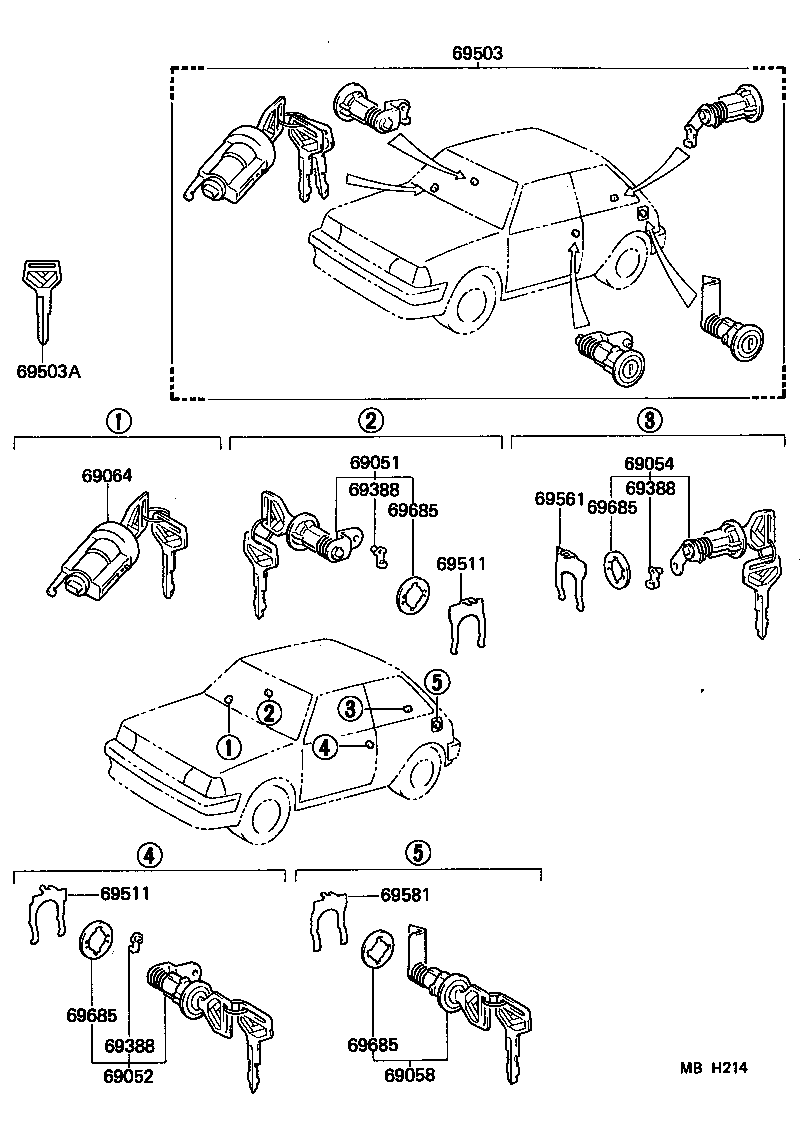 69052-10080 CYLINDER & KEY SET, DOOR LOCK, LH product image