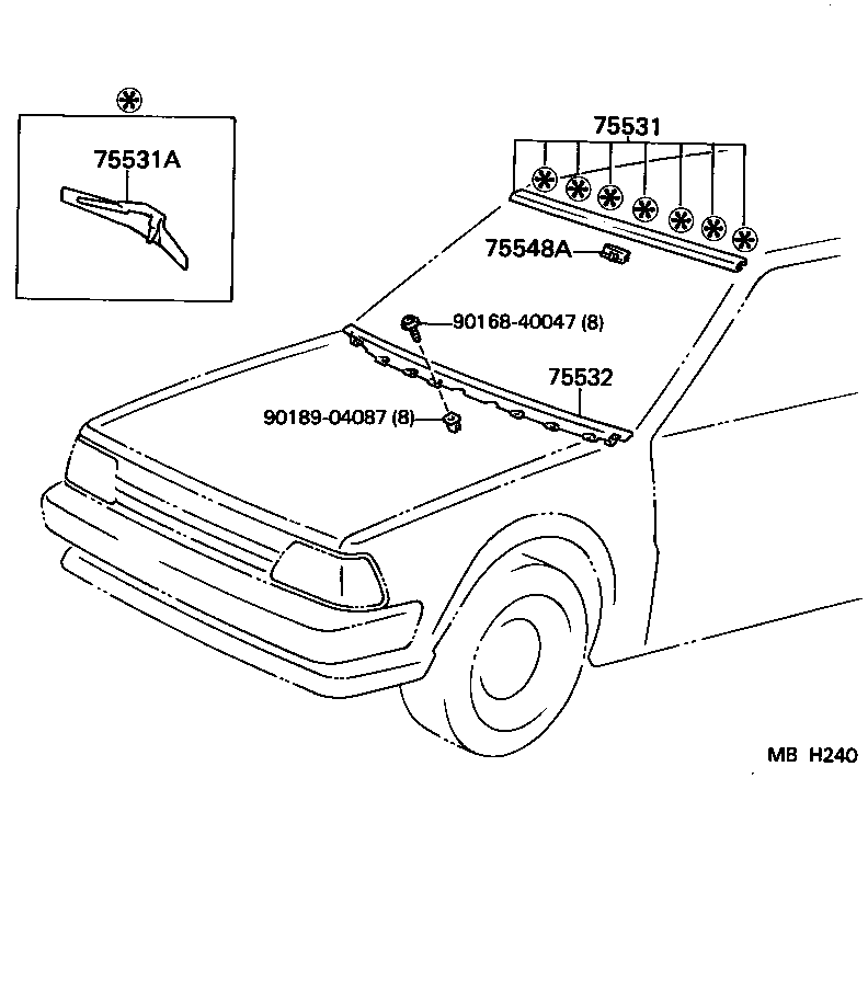 75549-10020 FASTENER, WINDSHIELD OUTSIDE MOULDING, NO.1 product image