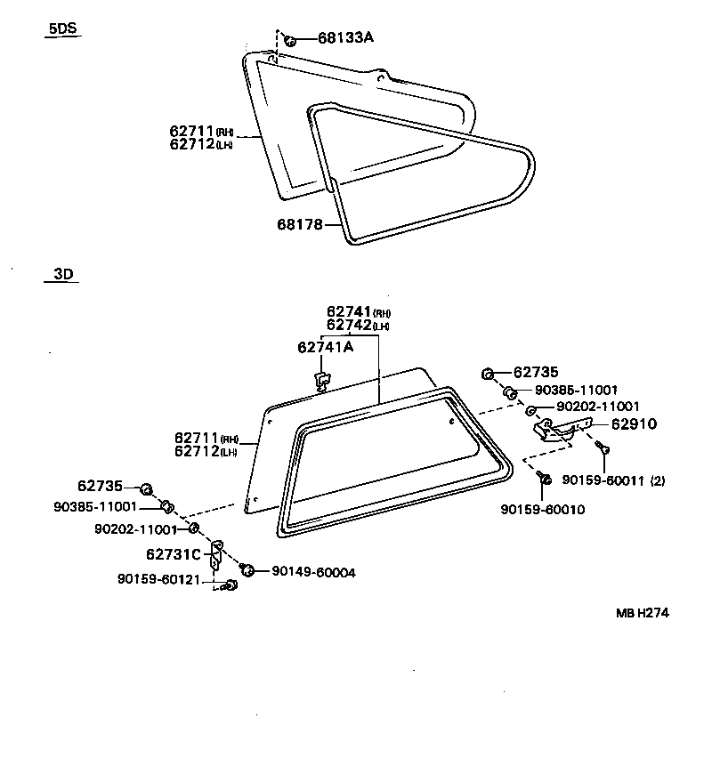 62711-12410 GLASS, QUARTER WINDOW, RH product image