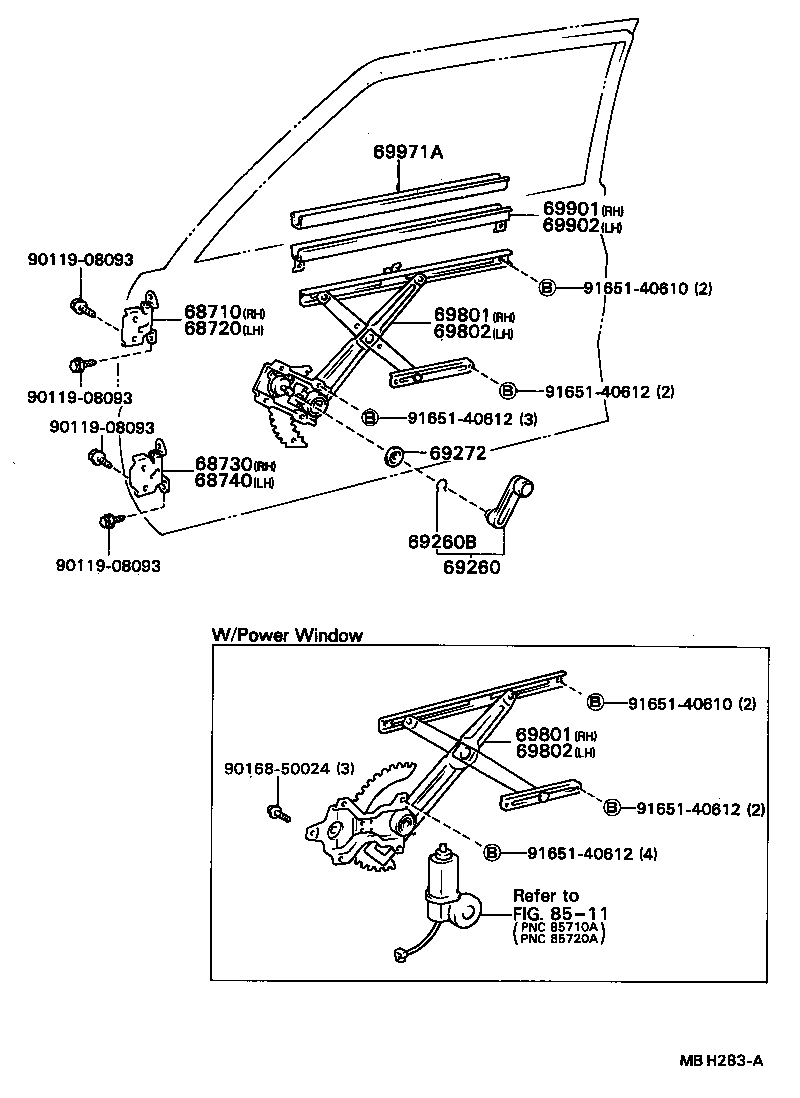 69802-12050 REGULATOR SUB-ASSY, FRONT DOOR WINDOW, LH product image