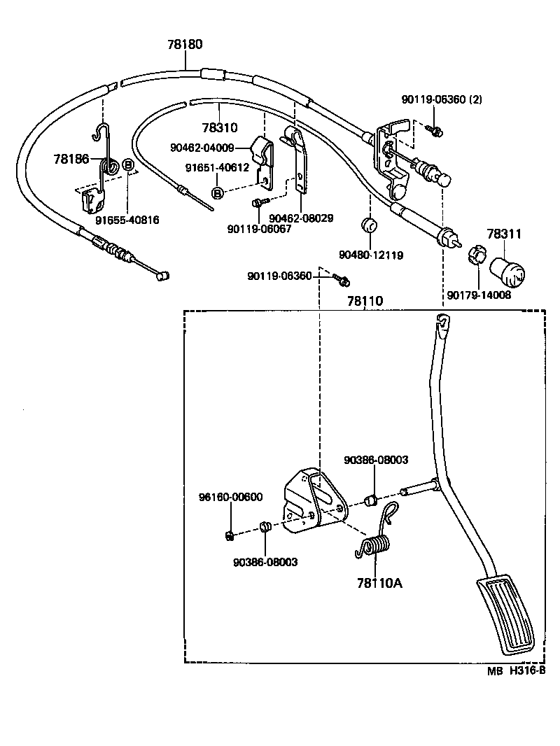 78186-10070 SUPPORT, ACCELERATOR CONTROL CABLE, NO.1 product image