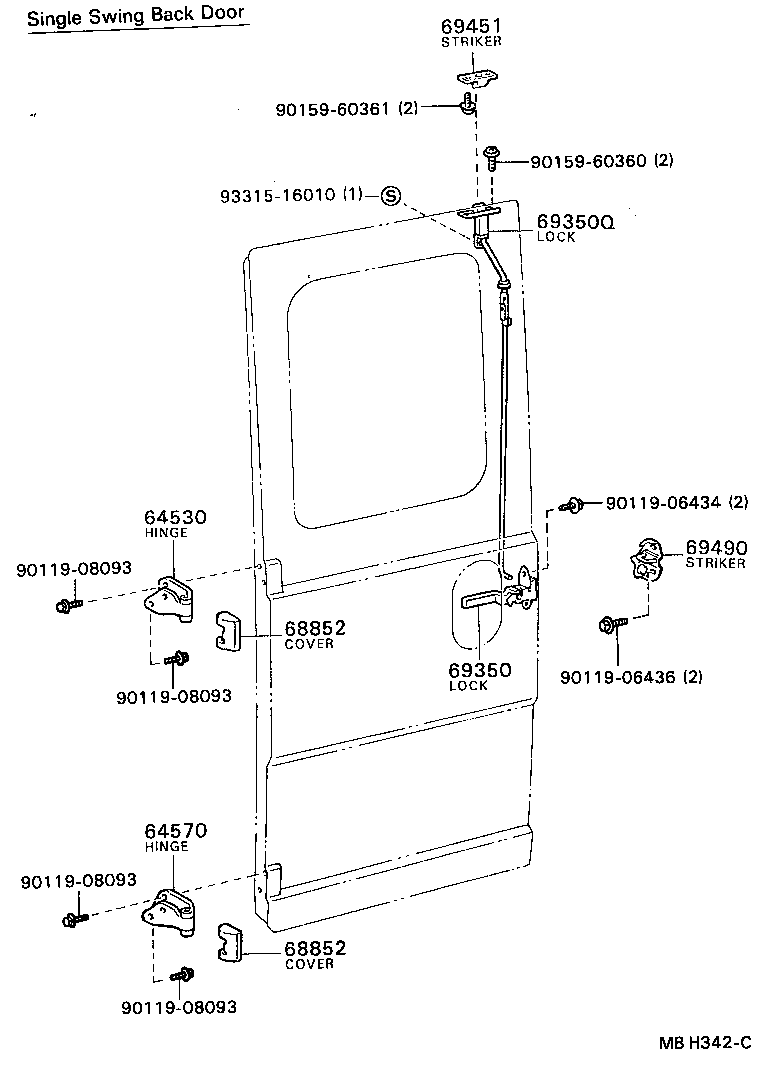 68950-39045 STAY ASSY, BACK DOOR, RH product image