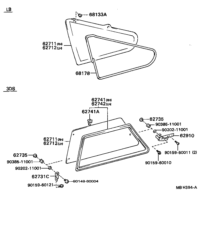 62711-12450 GLASS, QUARTER WINDOW, RH product image