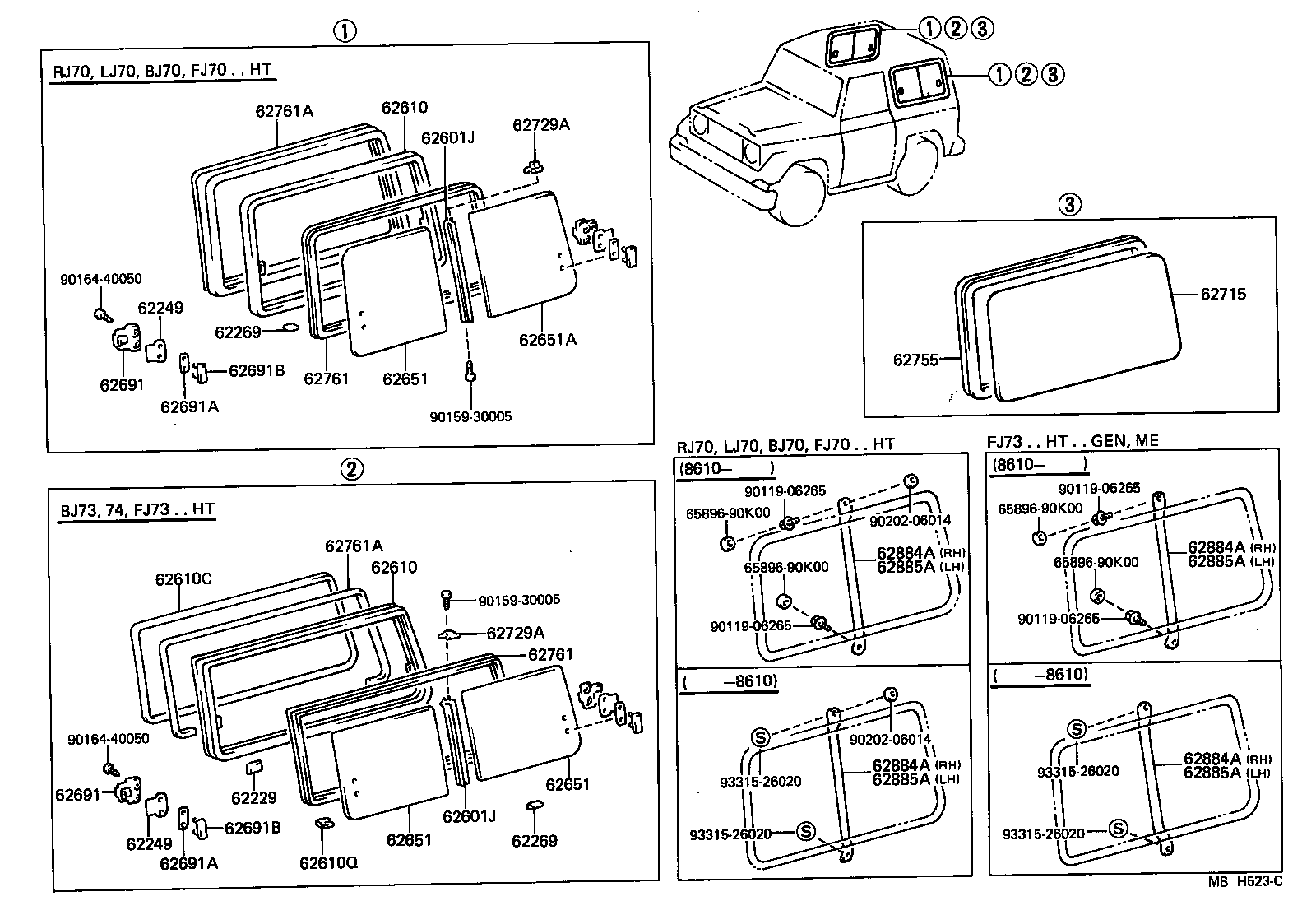 62713-90K06 GLASS, SIDE WINDOW, NO.1, REAR (FOR SLIDE TYPE) product image