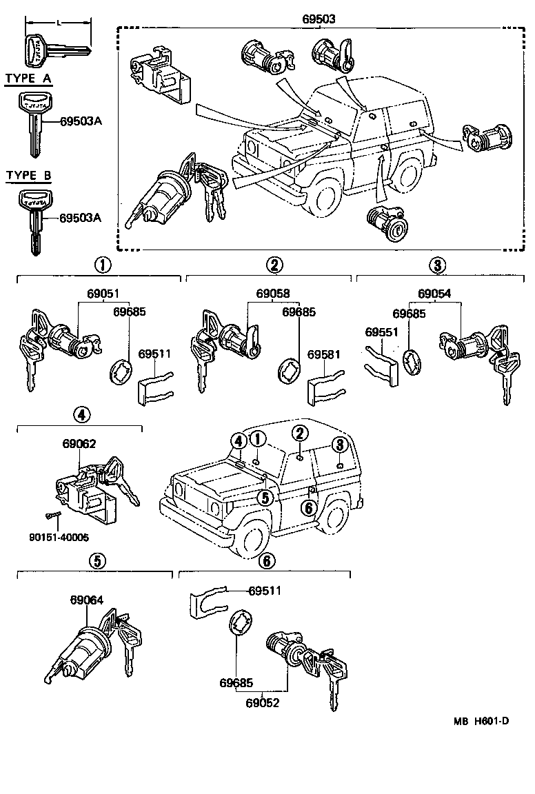 69052-90K01 CYLINDER & KEY SET, DOOR LOCK, LH product image