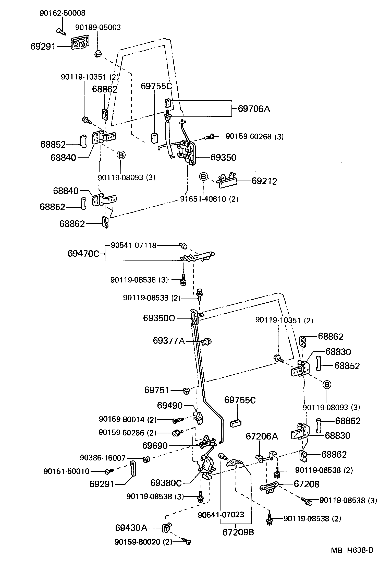 Toyota 69206-10050-03 HANDLE ASSY, BACK DOOR INSIDE