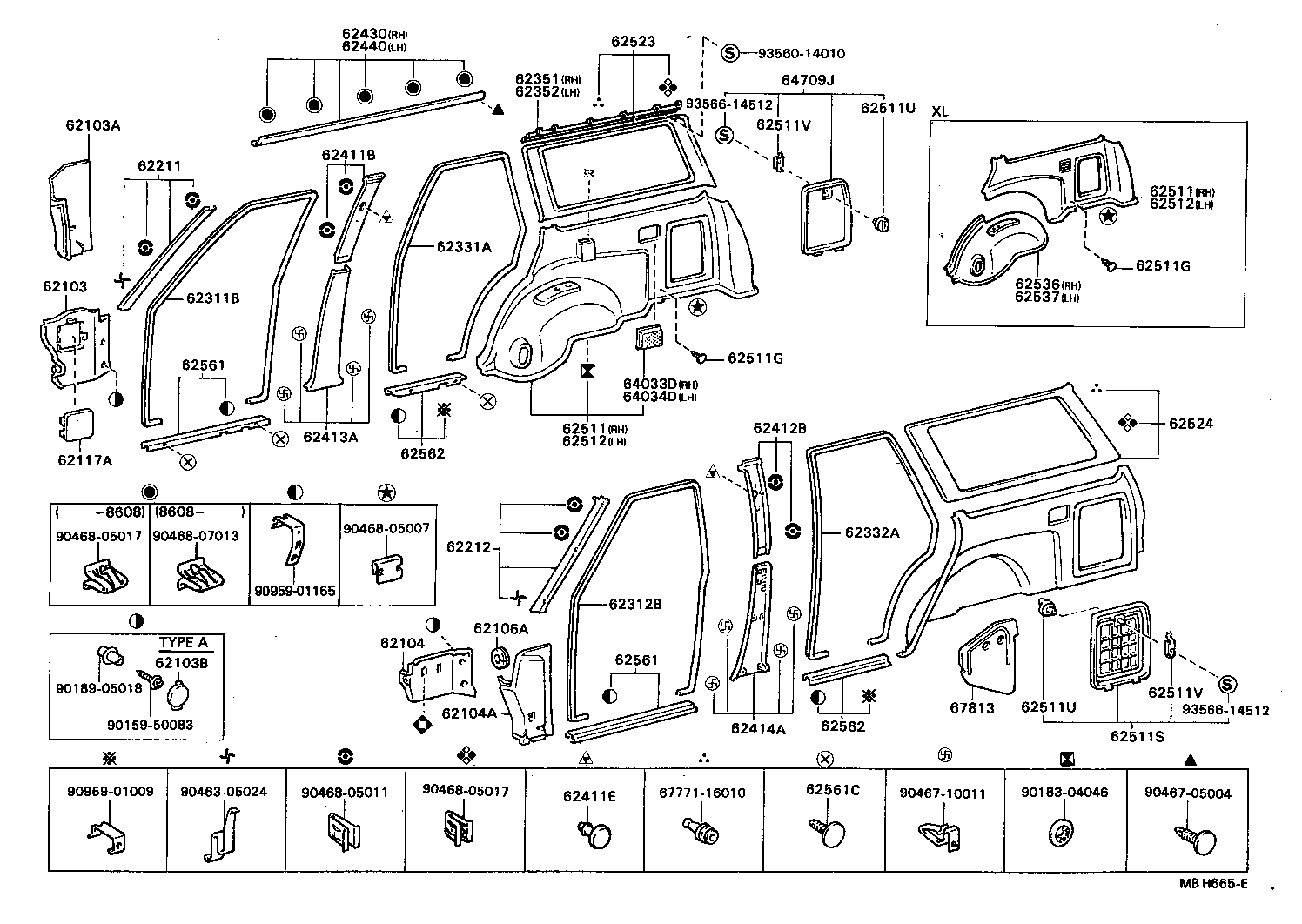 62053-22040 RETAINER SUB-ASSY, ROOF SIDE WEATHERSTRIP, REAR RH product image