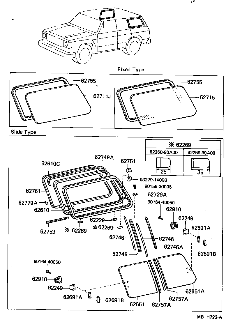 62706-90A01 SASH ASSY, SIDE WINDOW OUTER, NO.1 (FOR SLIDE TYPE) product image