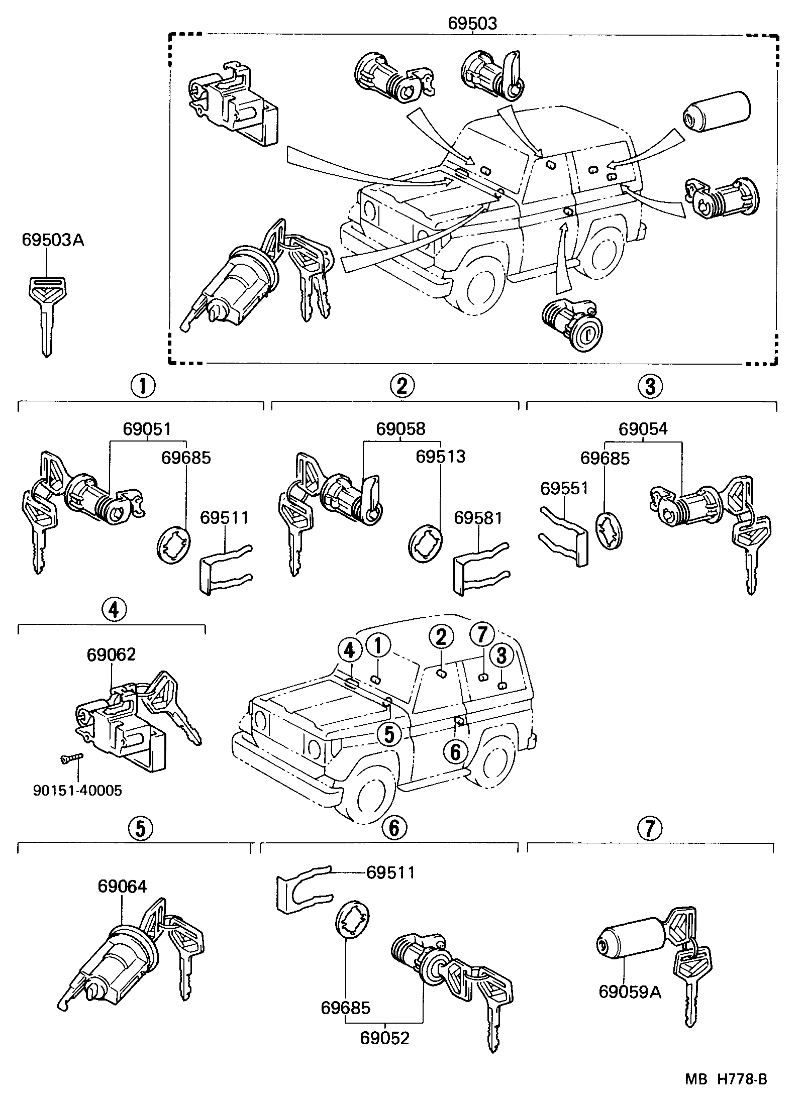 Toyota 69005-90K66-01 CYLINDER SET, LOCK