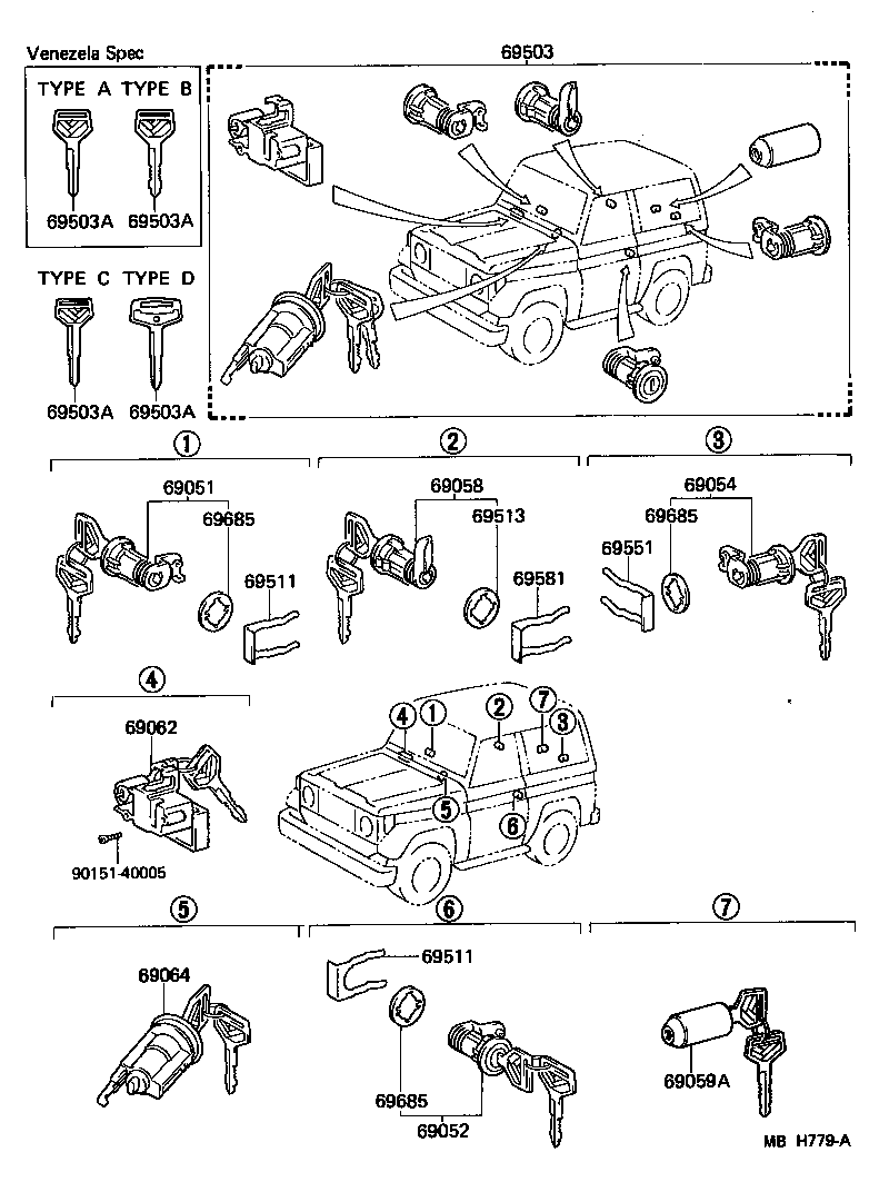 69052-90K07 CYLINDER & KEY SET, DOOR LOCK, LH product image