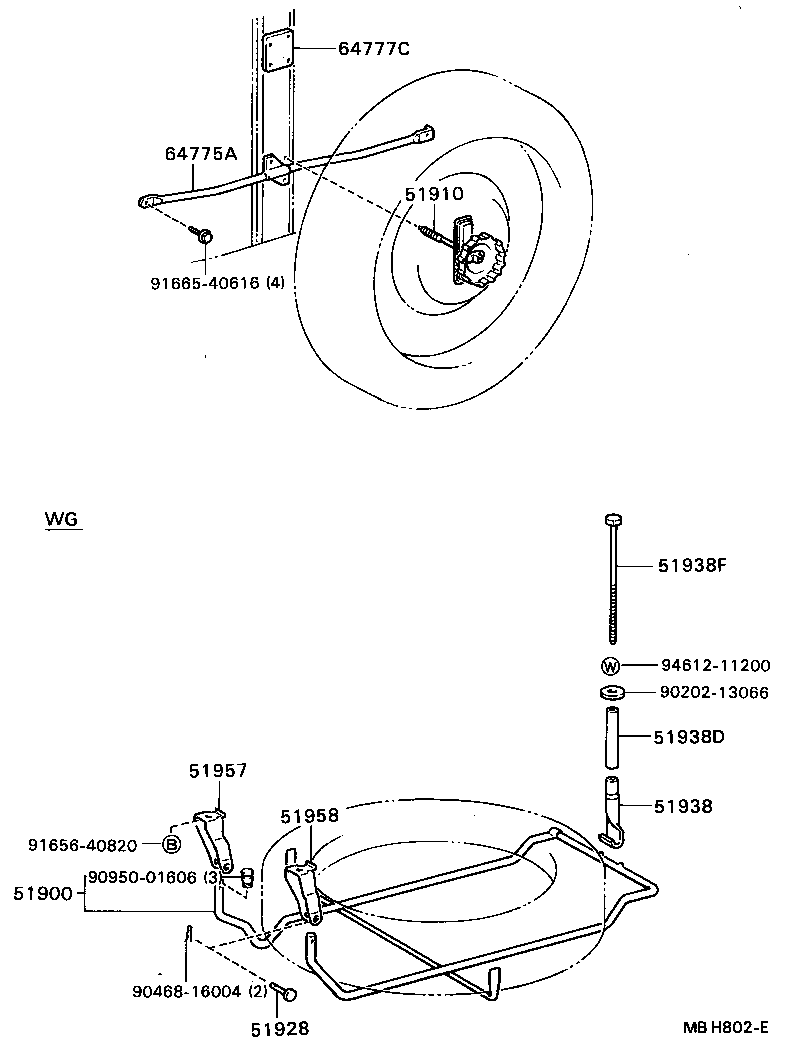 Toyota 51938-28020 LOCK, SPARE WHEEL CARRIER