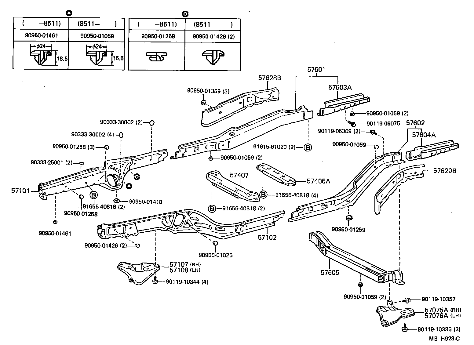 Toyota 57603-17020 MEMBER SUB-ASSY, REAR FLOOR SIDE, REAR RH