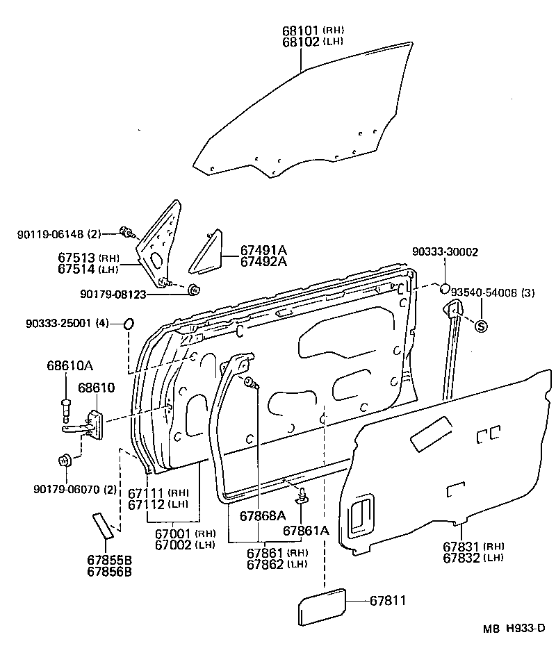 Toyota 67610-17240-01 BOARD SUB-ASSY, FRONT DOOR TRIM, RH