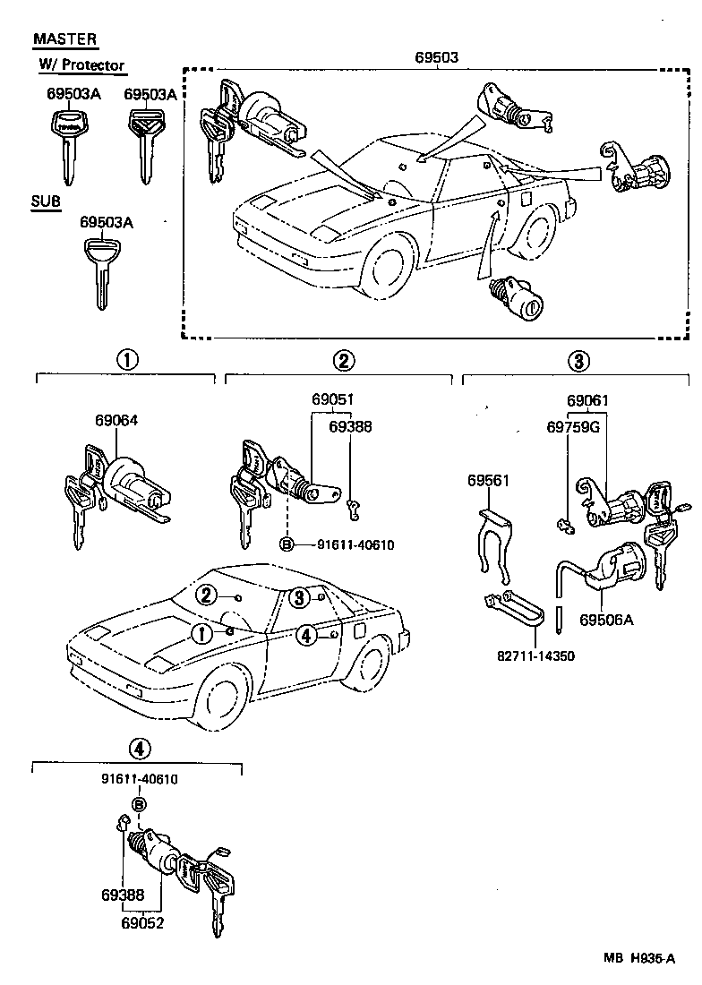Toyota 69005-17022-01 CYLINDER SET, LOCK