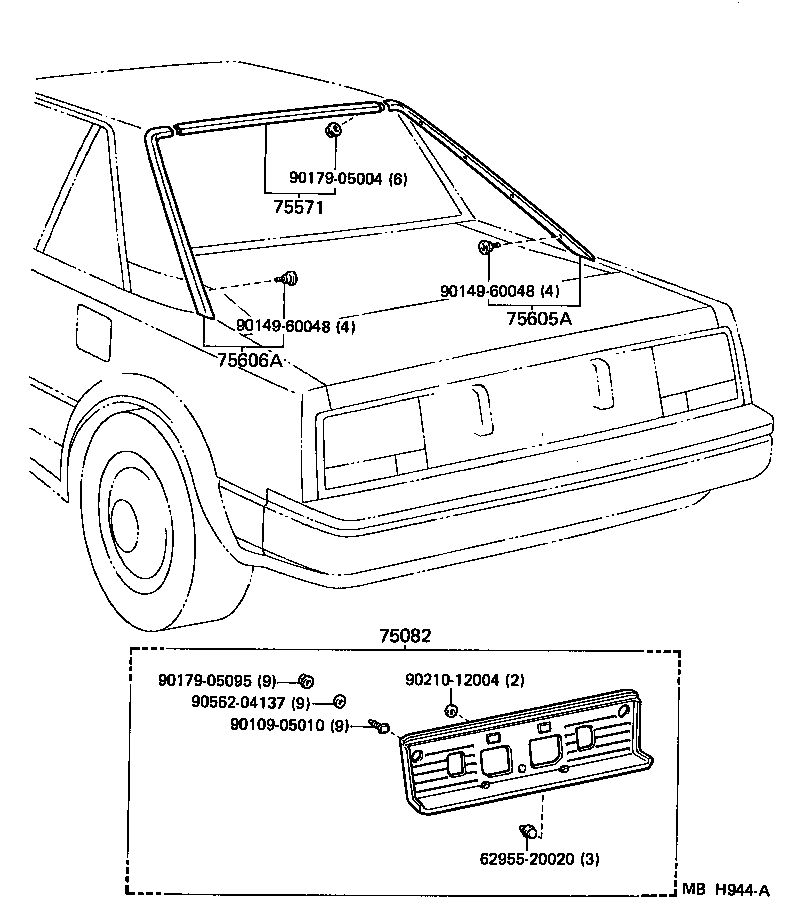 Toyota 75507-19015 MOULDING, BACK WINDOW, OUTSIDE UPPER