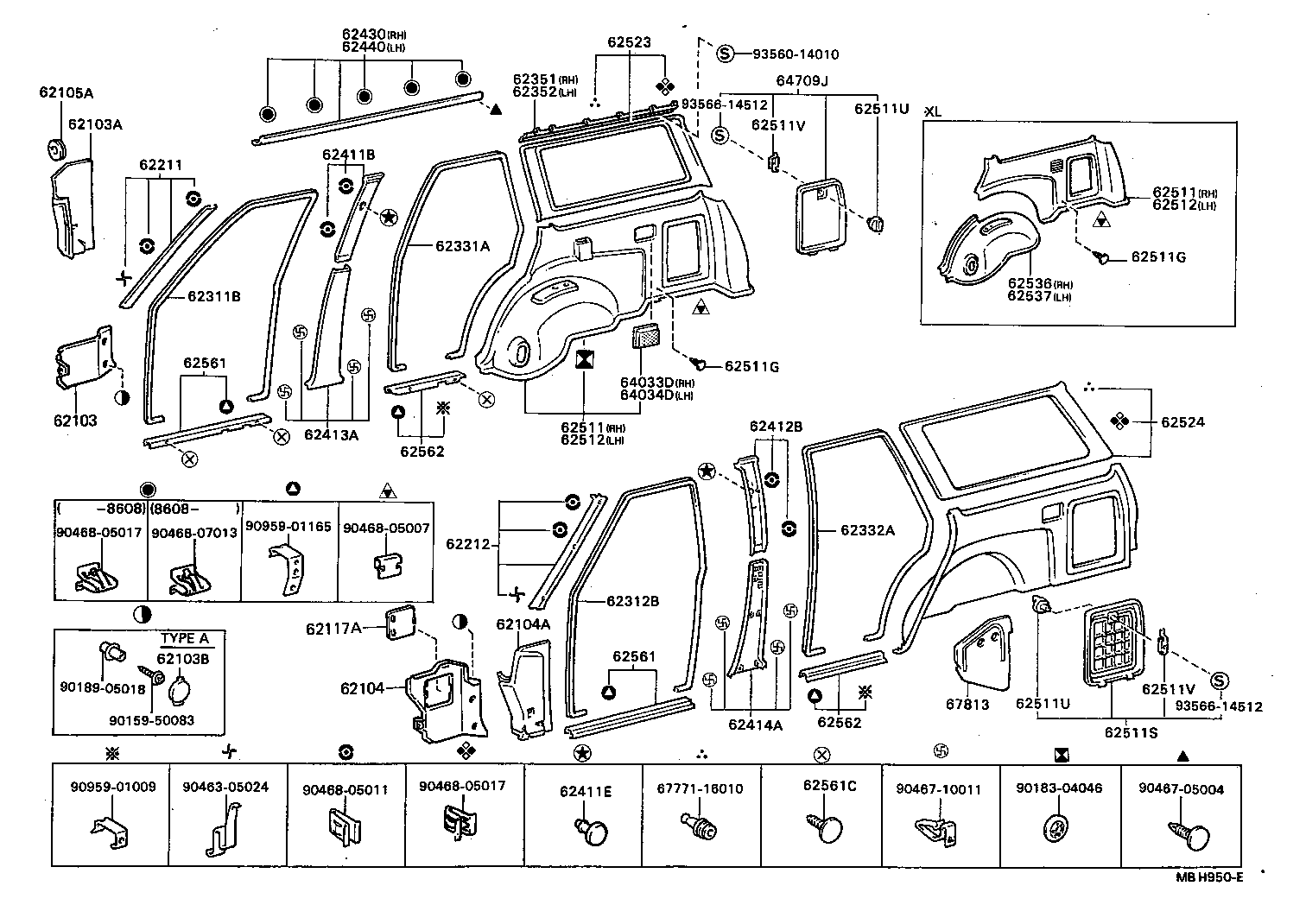 62053-22040 RETAINER SUB-ASSY, ROOF SIDE WEATHERSTRIP, REAR RH product image