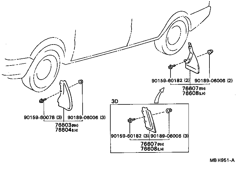 76626-19085 MUDGUARD SUB-ASSY, QUARTER PANEL, REAR LH product image