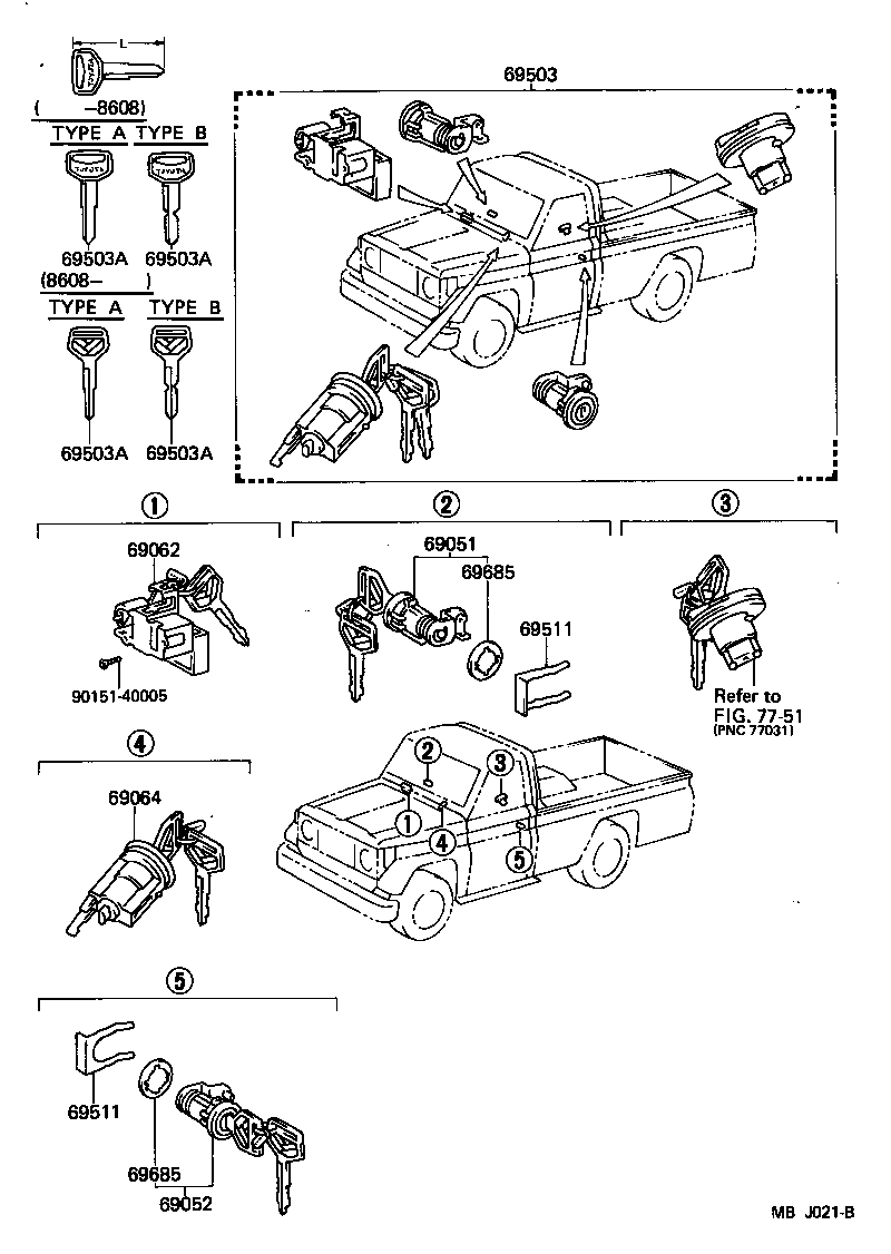 69052-90K01 CYLINDER & KEY SET, DOOR LOCK, LH product image