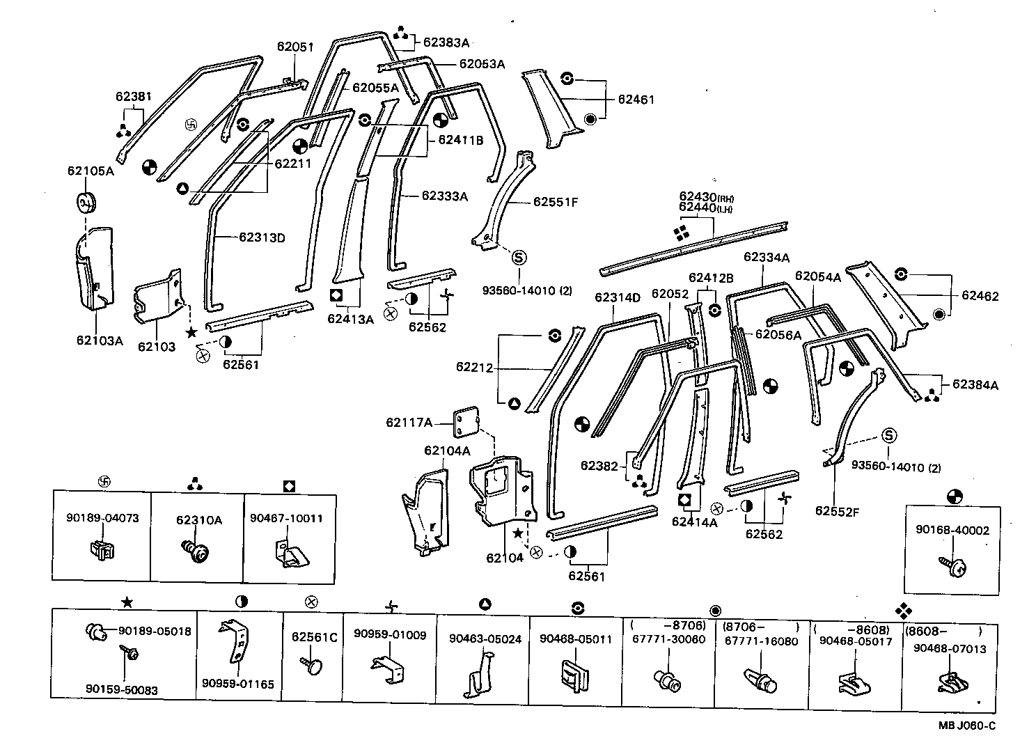 62053-22040 RETAINER SUB-ASSY, ROOF SIDE WEATHERSTRIP, REAR RH product image