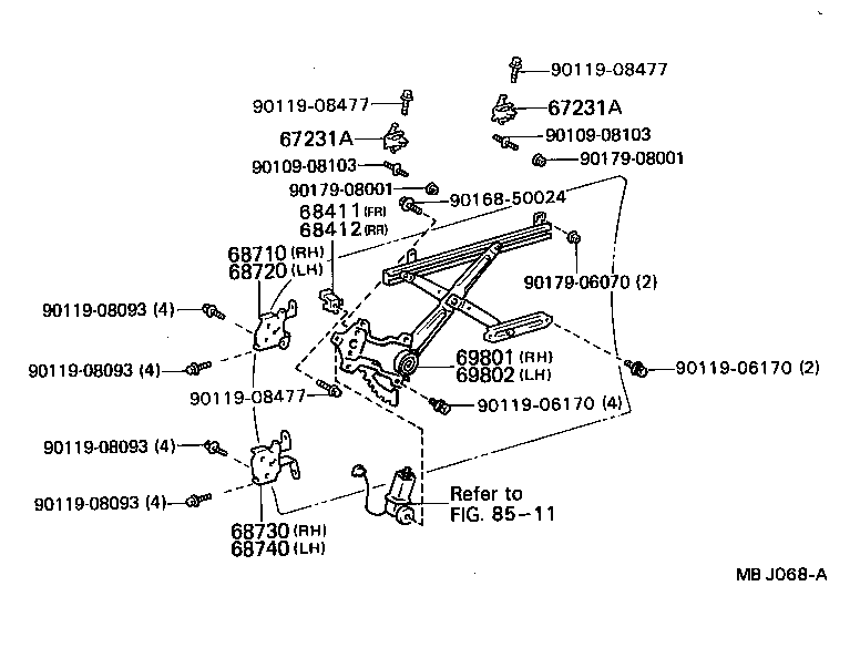 69820-22120 REGULATOR SUB-ASSY, FRONT DOOR WINDOW, LH product image