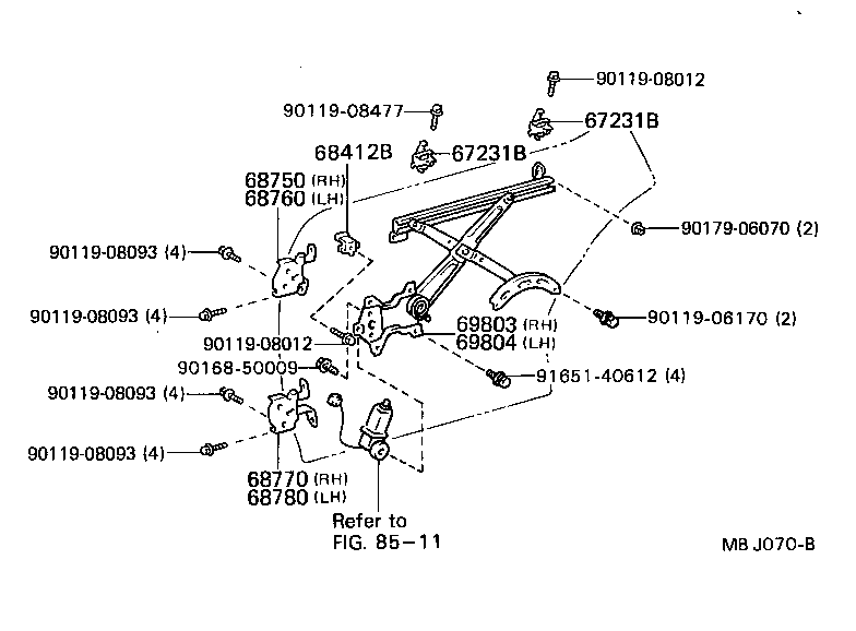 69804-22080 REGULATOR SUB-ASSY, REAR DOOR WINDOW, LH product image
