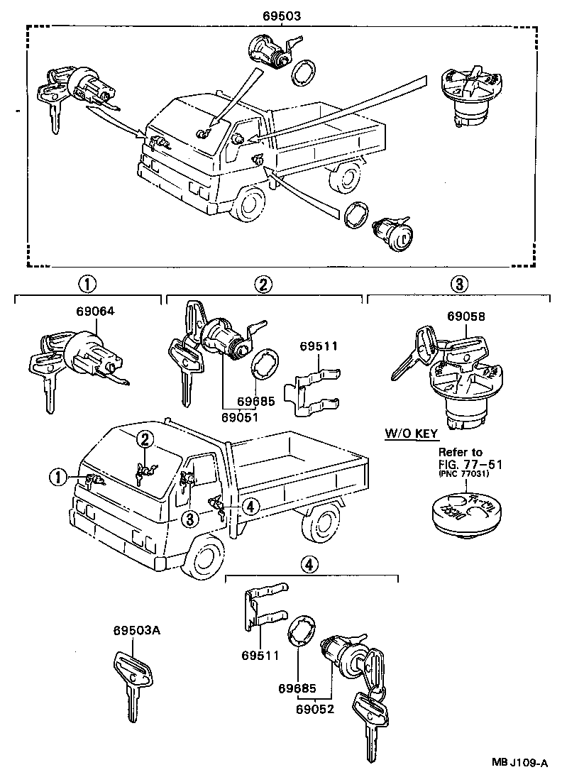 69057-95409 CYLINDER & KEY SET, IGNITION SWITCH LOCK product image