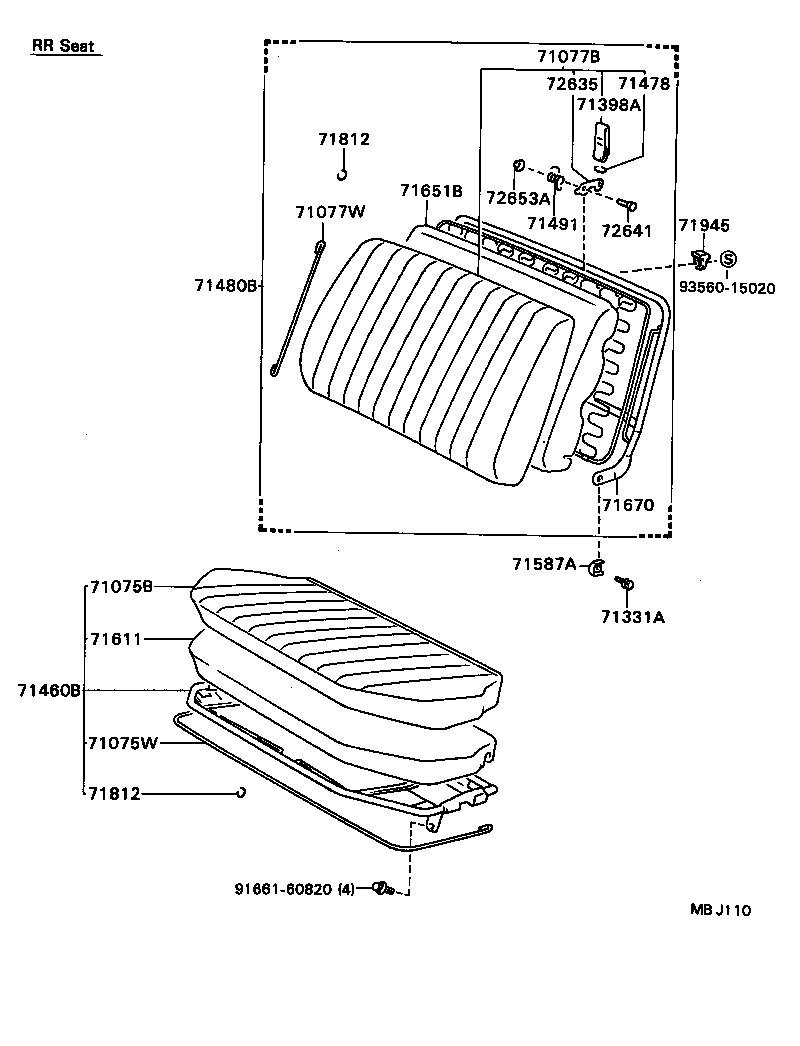 71015-89104 FRAME SUB-ASSY, REAR SEAT CUSHION, RH product image