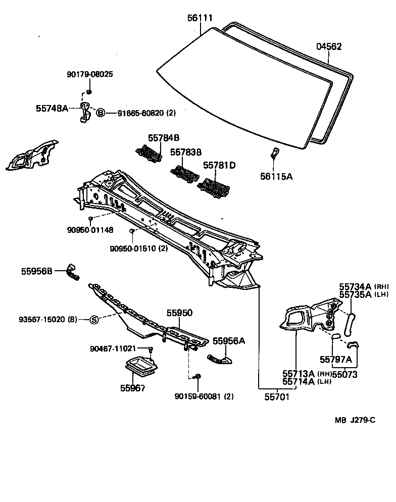 Toyota 55784-20070 LOUVER, COWL TOP VENTILATOR, CENTER NO.2