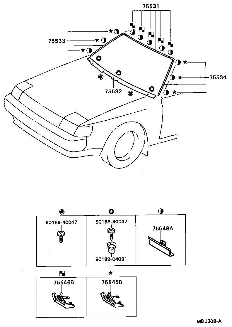Toyota 75534-20230 MOULDING, WINDSHIELD, OUTSIDE LH