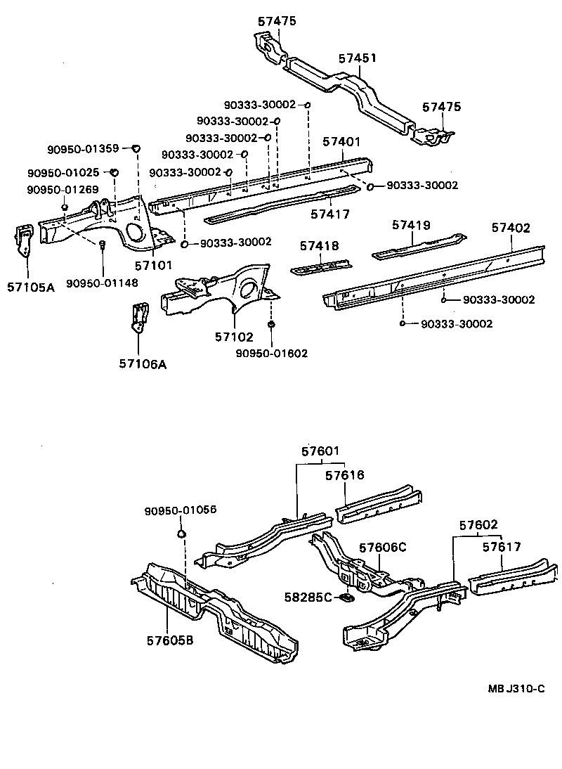 57602-20150 MEMBER SUB-ASSY, REAR FLOOR SIDE, LH product image