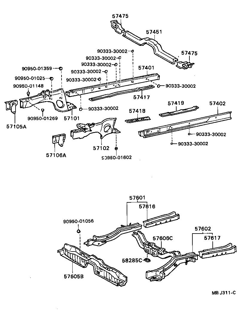 57601-20190 MEMBER SUB-ASSY, REAR FLOOR SIDE, RH product image