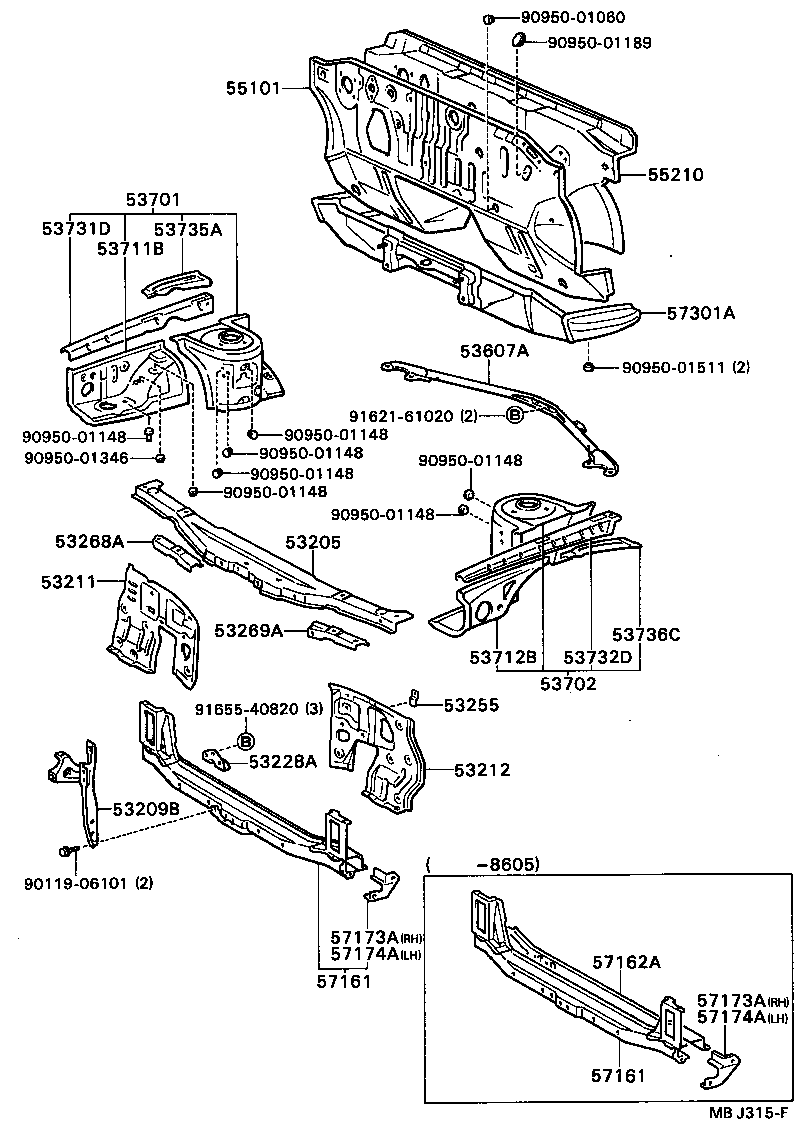 53209-20090 BRACE SUB-ASSY, HOOD LOCK SUPPORT product image