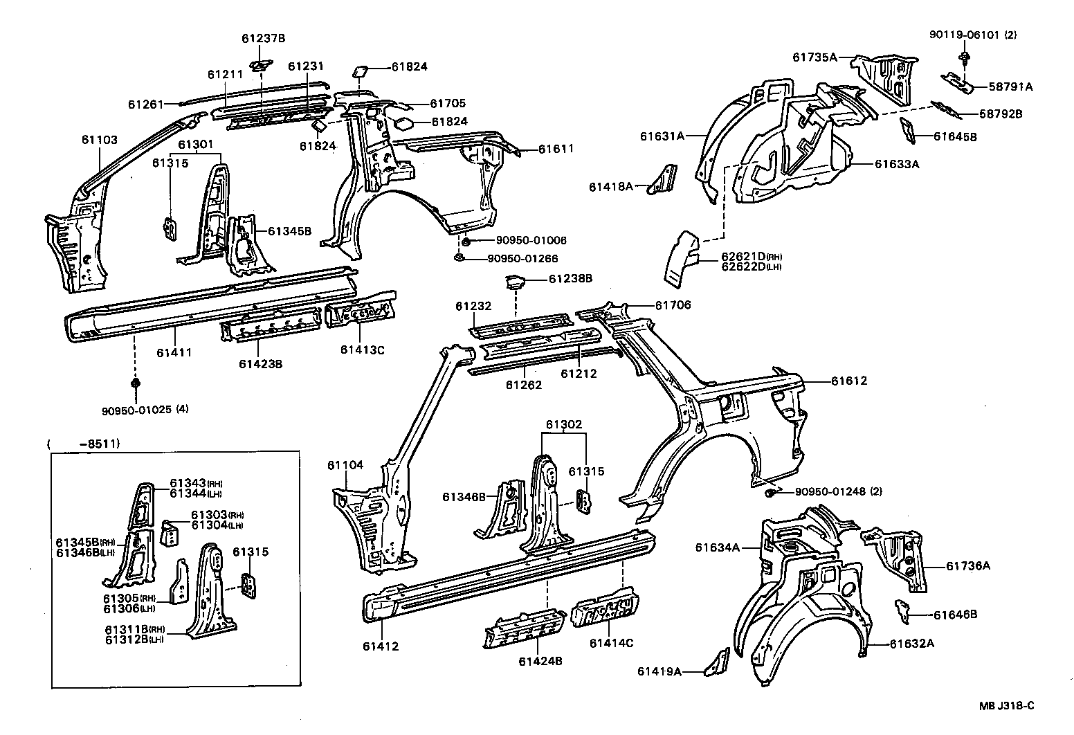 61346-20030 PILLAR, CENTER BODY, INNER LOWER LH product image