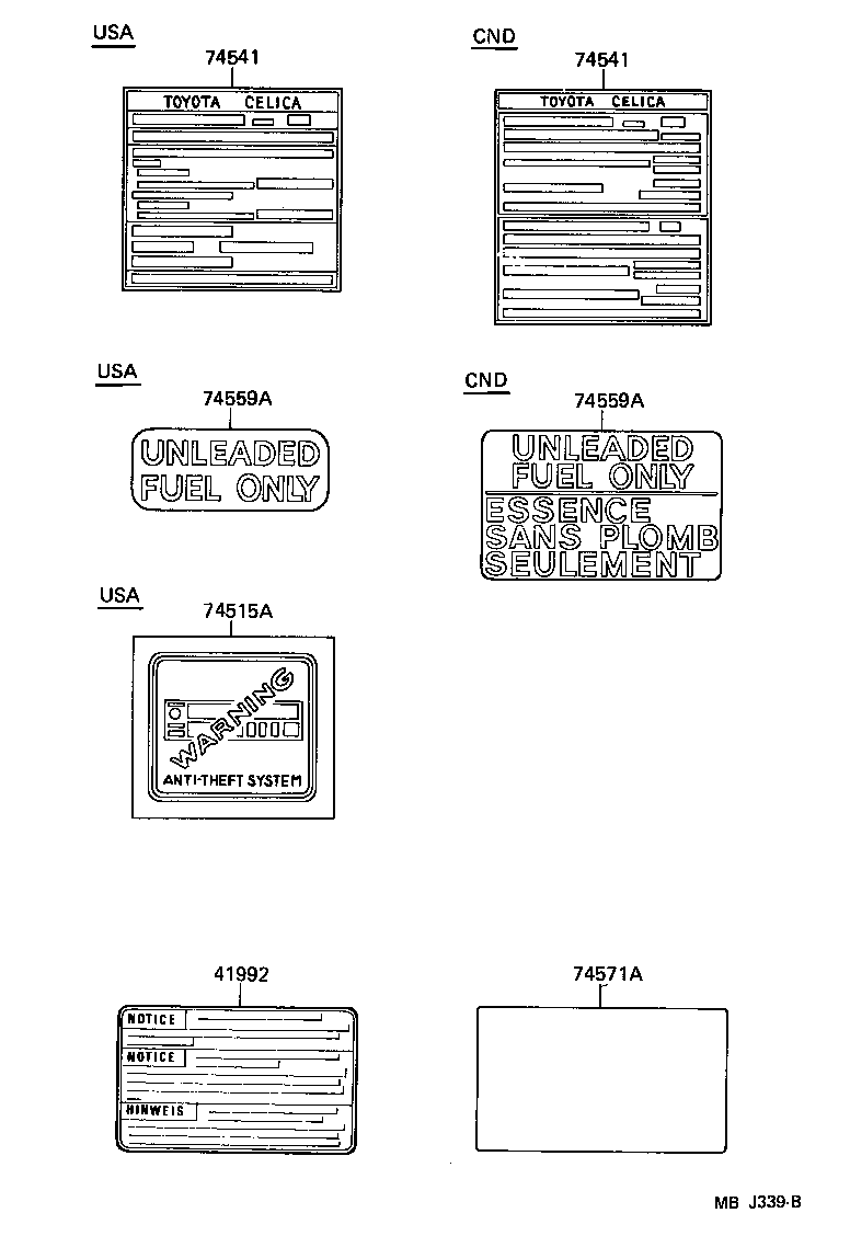 Toyota 41992-20010 LABEL, DIFFERENTIAL NOTICE