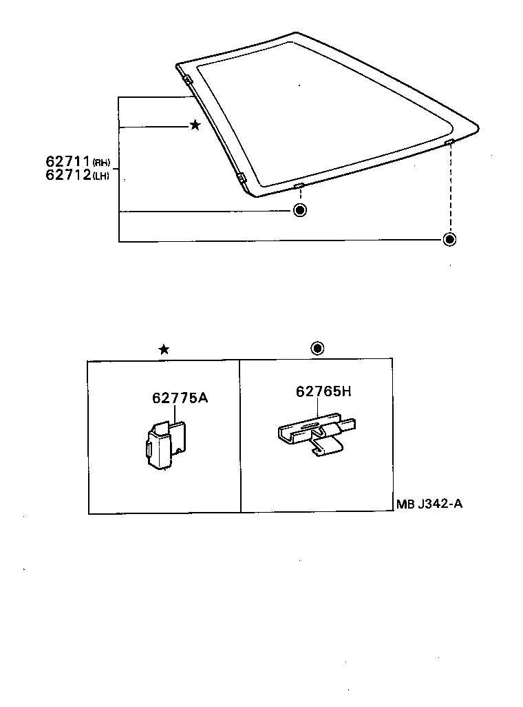 Toyota 62710-20100 GLASS, QUARTER WINDOW, RH