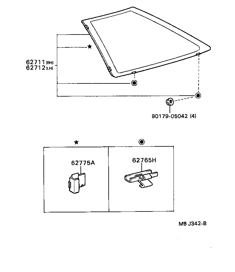 Toyota 62720-20101 GLASS, QUARTER WINDOW, LH