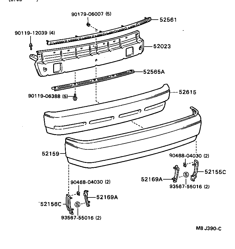 Toyota 52525-20080 RETAINER, REAR BUMPER, LOWER CENTER