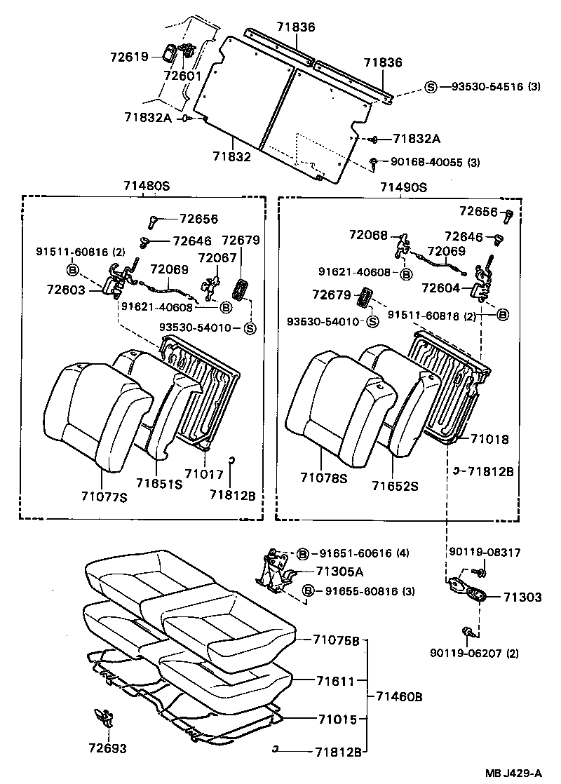 Toyota 71305-20050 HINGE SUB-ASSY, REAR SEAT BACK, CENTER