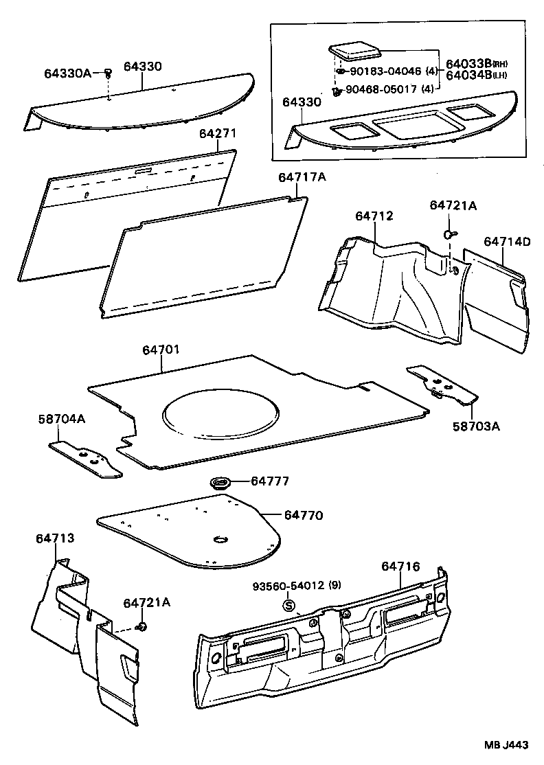 58703-20040 COVER SUB-ASSY, LUGGAGE COMPARTMENT SIDE, RH product image