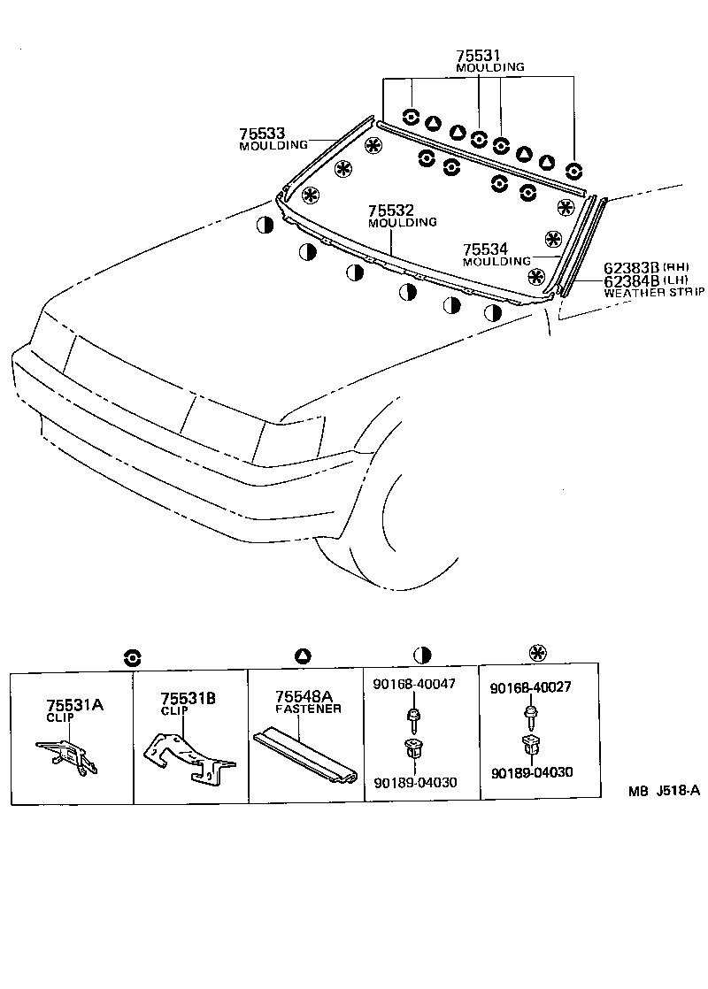 Toyota 75531-12270 MOULDING, WINDSHIELD, OUTER UPPER
