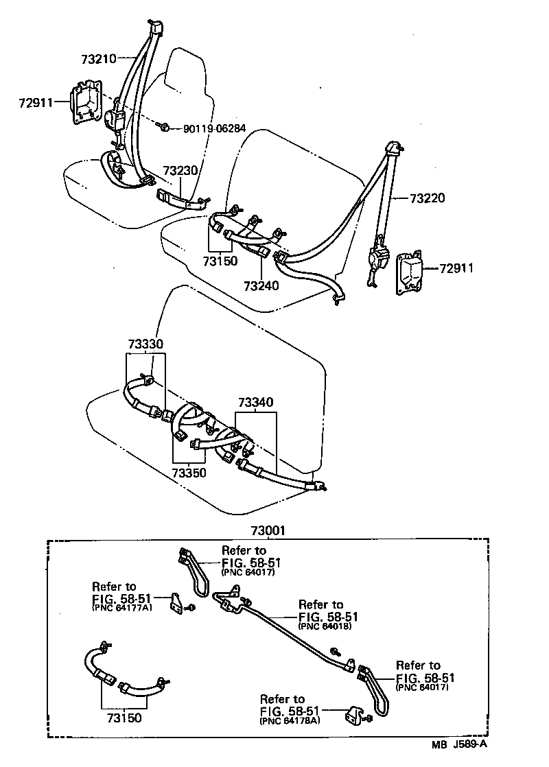73150-95406-04 BELT ASSY, FRONT SEAT LAP TYPE, CENTER product image
