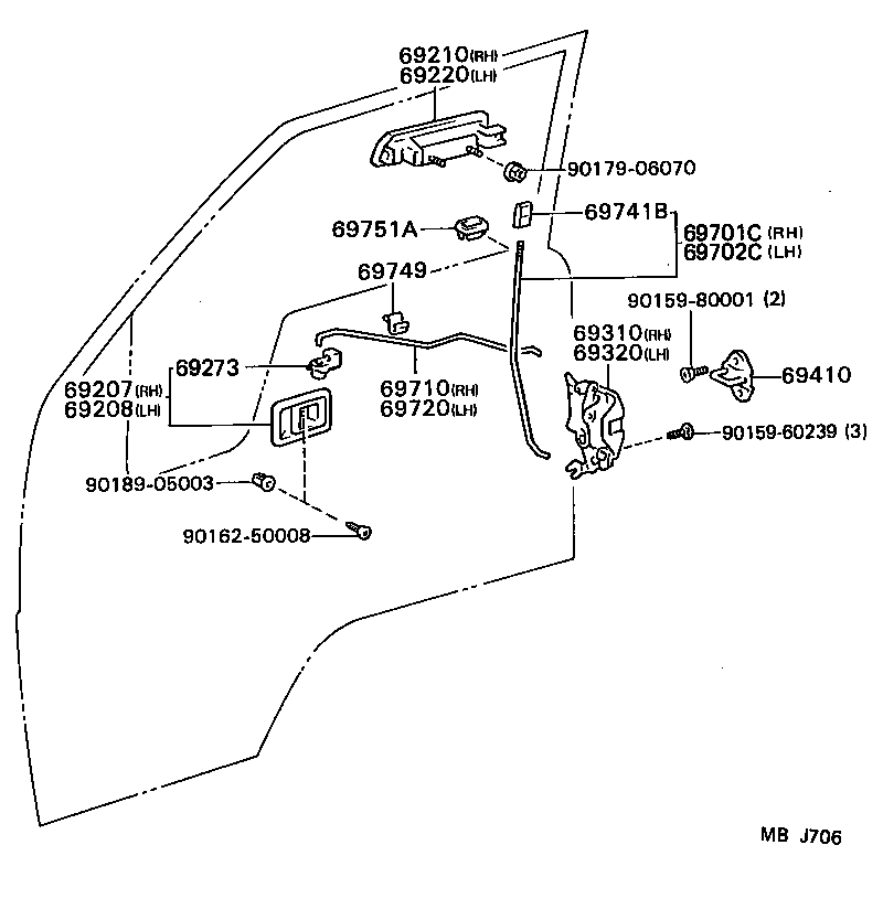 69310-95407 LOCK ASSY, FRONT DOOR, RH product image