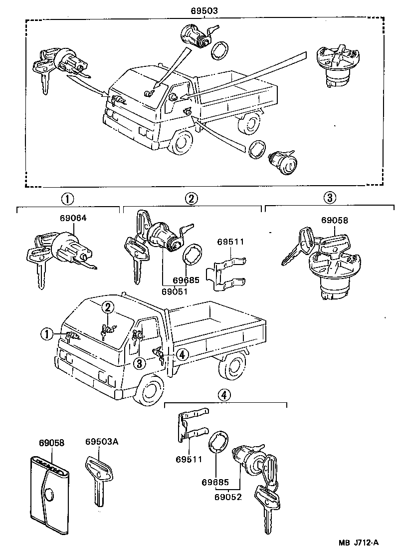 69052-95405 CYLINDER & KEY SET, DOOR LOCK, LH product image