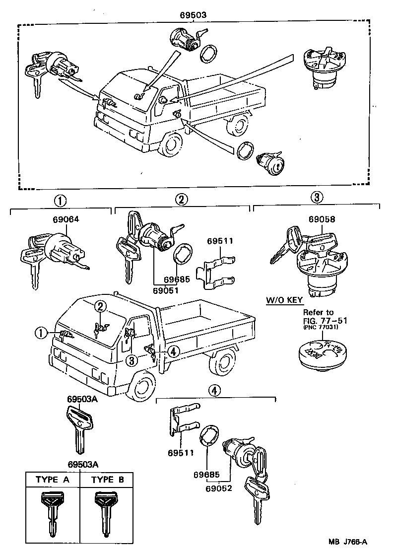 69052-95404 CYLINDER & KEY SET, DOOR LOCK, LH product image