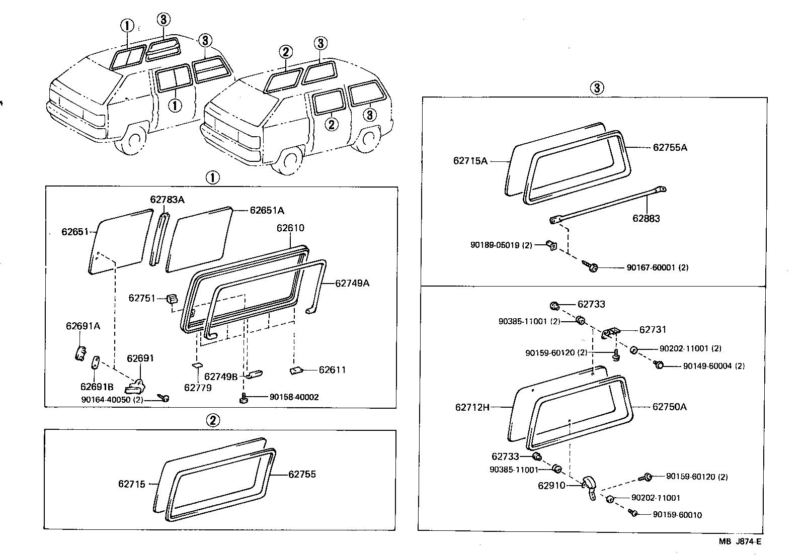 62715-95705 GLASS, SIDE WINDOW, NO.2(FOR HINGE TYPE) product image
