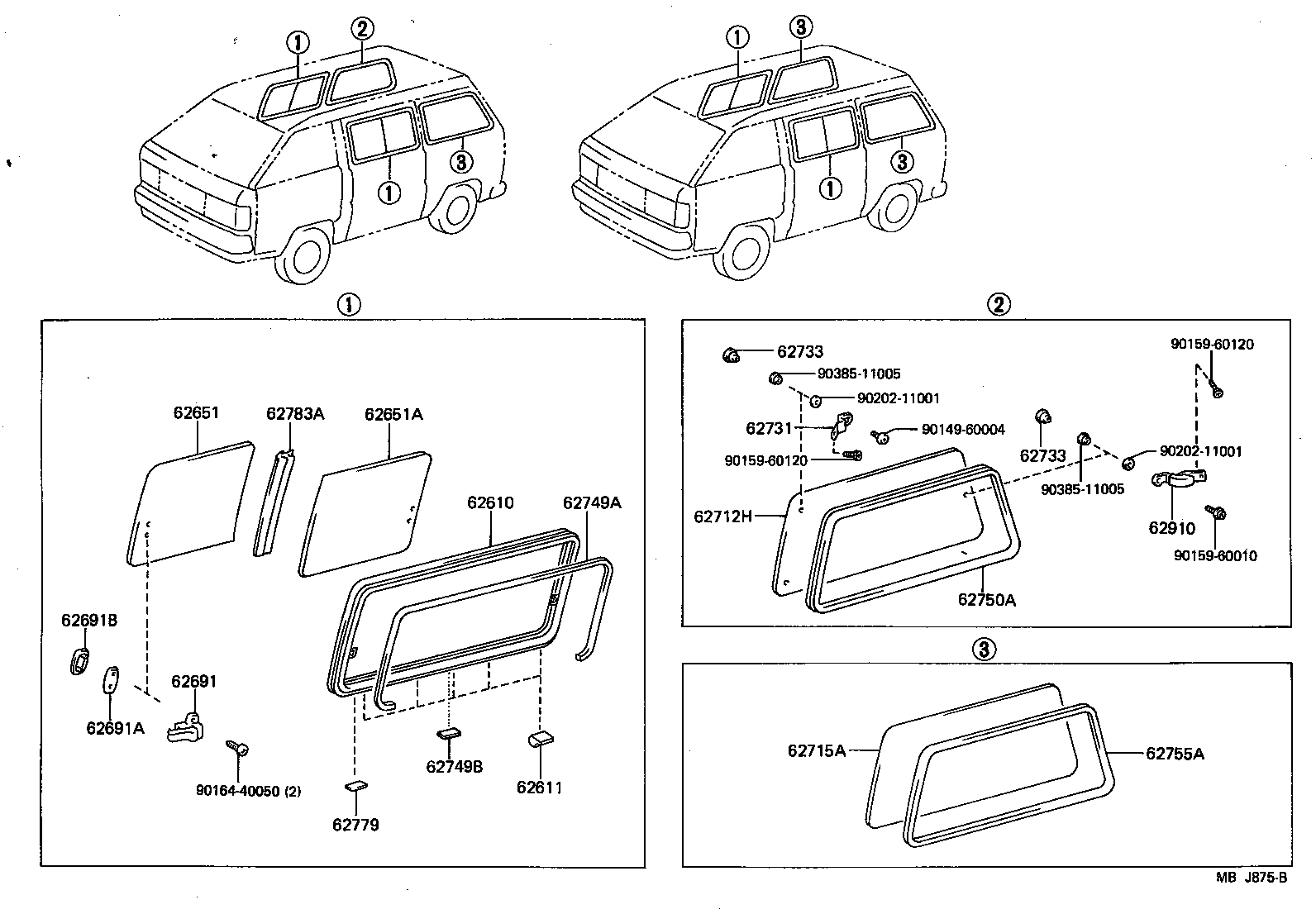 62715-95705 GLASS, SIDE WINDOW, NO.2(FOR HINGE TYPE) product image