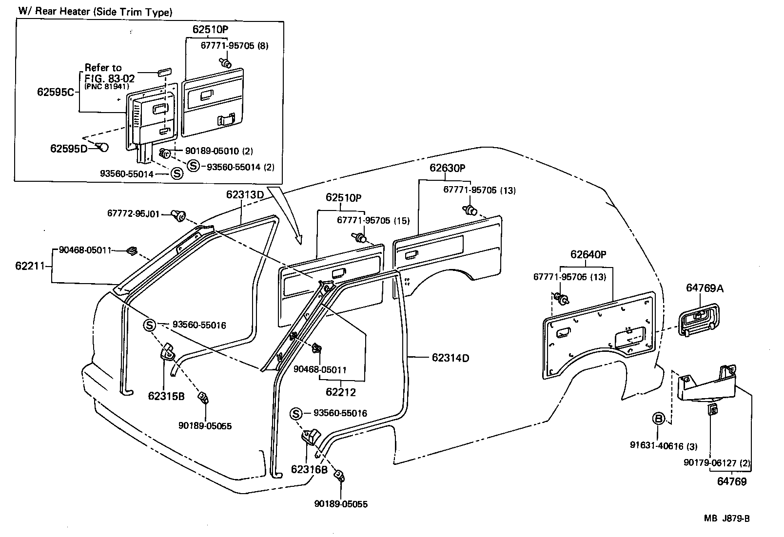 90467-05018-16 CLIP, REAR PILLAR SIDE GARNISH product image